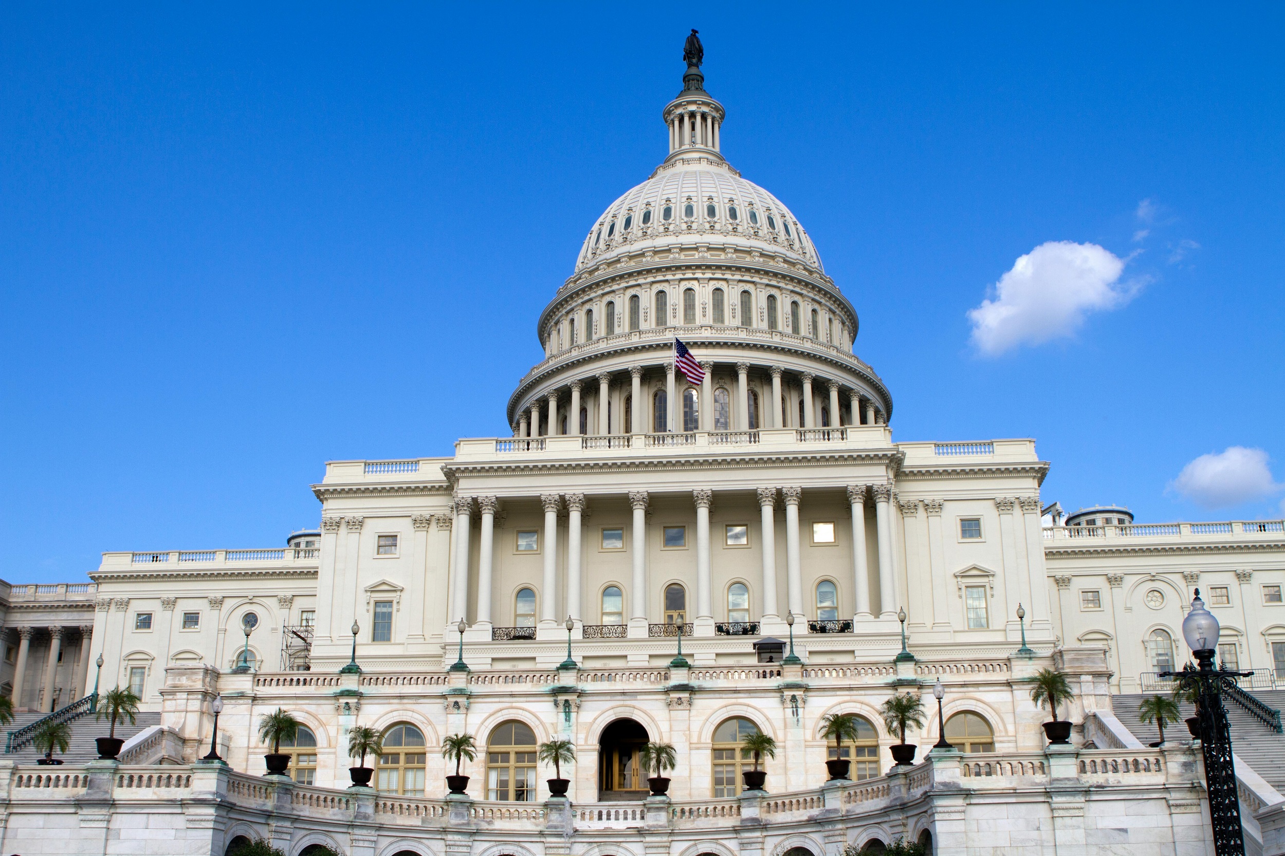 United States Capitol building with blue sky